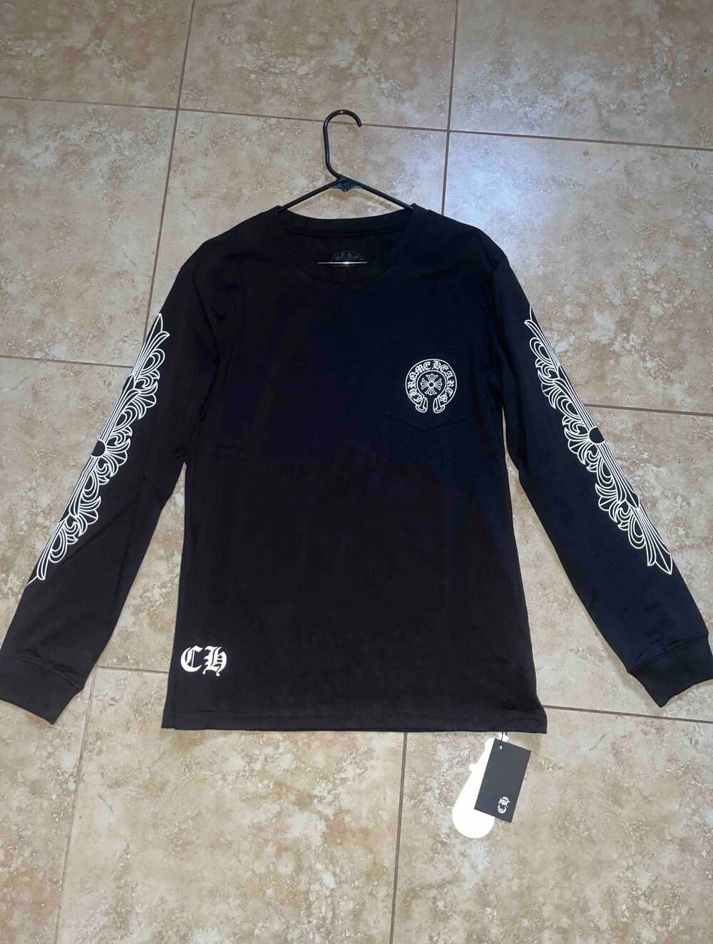 Chrome Hearts Los Angeles Horseshoe Floral Sleeve Long Sleeve T-Shirt Black